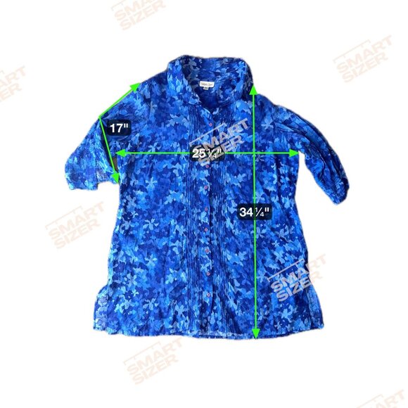 Coldwater Creek Womens Button Up Blue Floral Blouse 2X Pintuck Pleats 3/4 Sleeve - Picture 2 of 8
